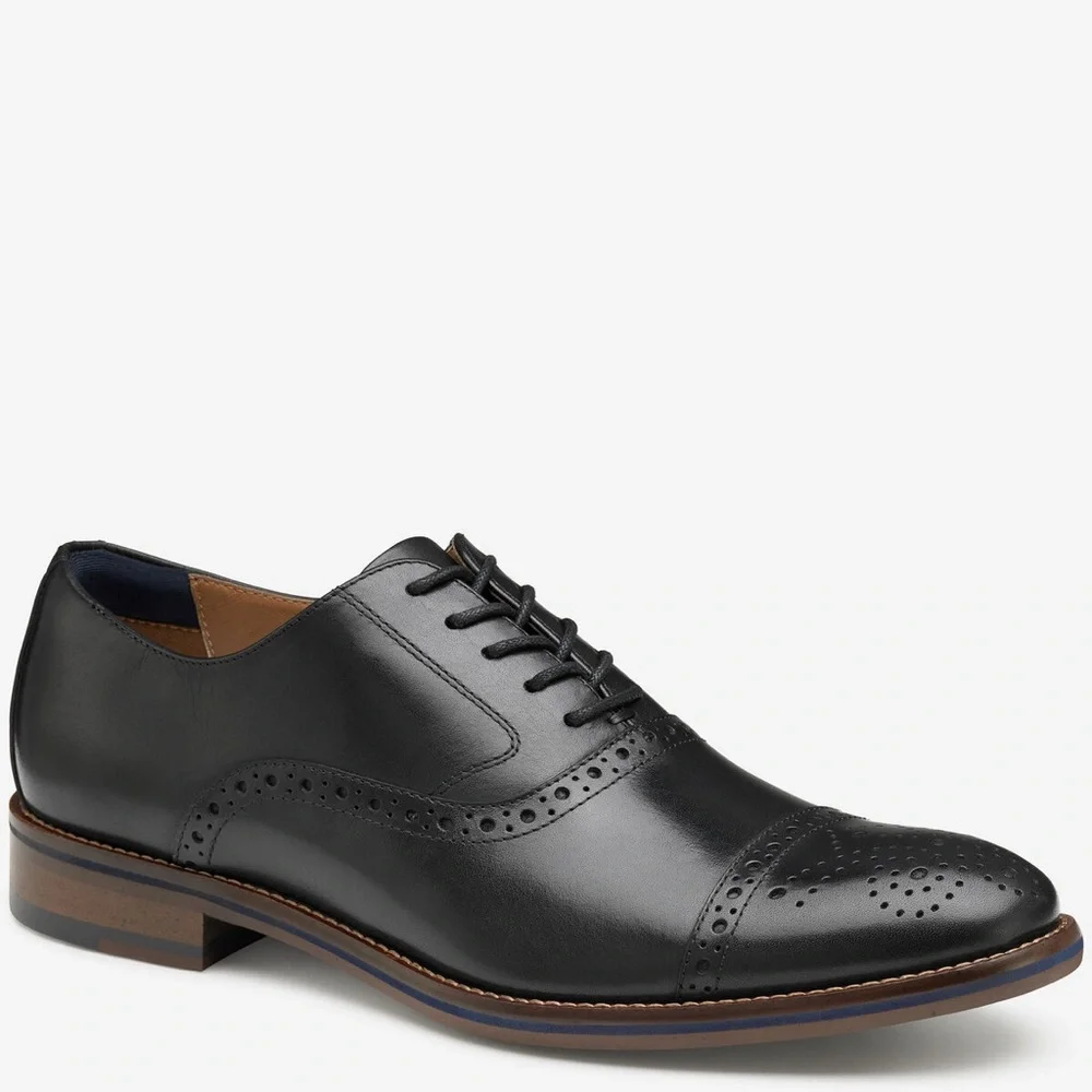 Johnston & Murphy Conard 2.0 Cap Toe Black Leather Oxford Shoes, 9.5 - Picture 1 of 6